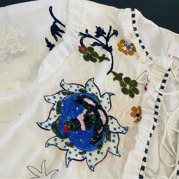 Elliette New Silk Penny Floral Embroidered Beaded Blouse French Designer - Picture 7 of 14